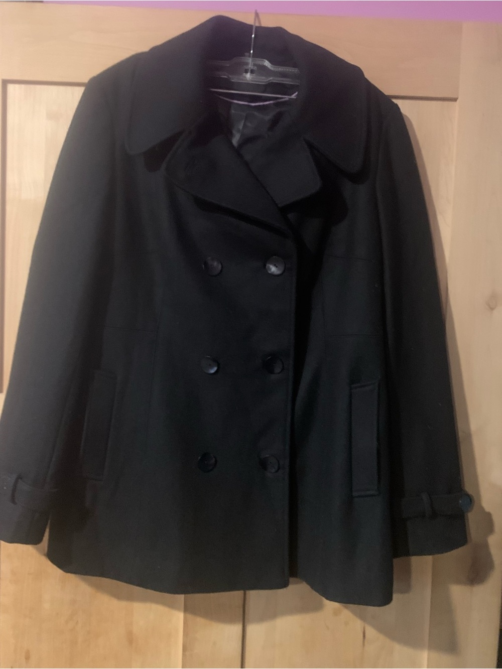 Tahari Women’s Black Double-Breasted Wool-Blend Peacoat